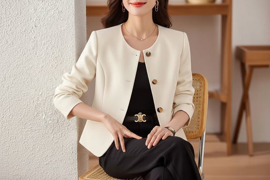 Womens Casual Cropped Jacket With A Crew Neck