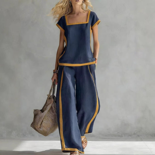 Women's Casual Square-Neck Short-Sleeve Pants Set