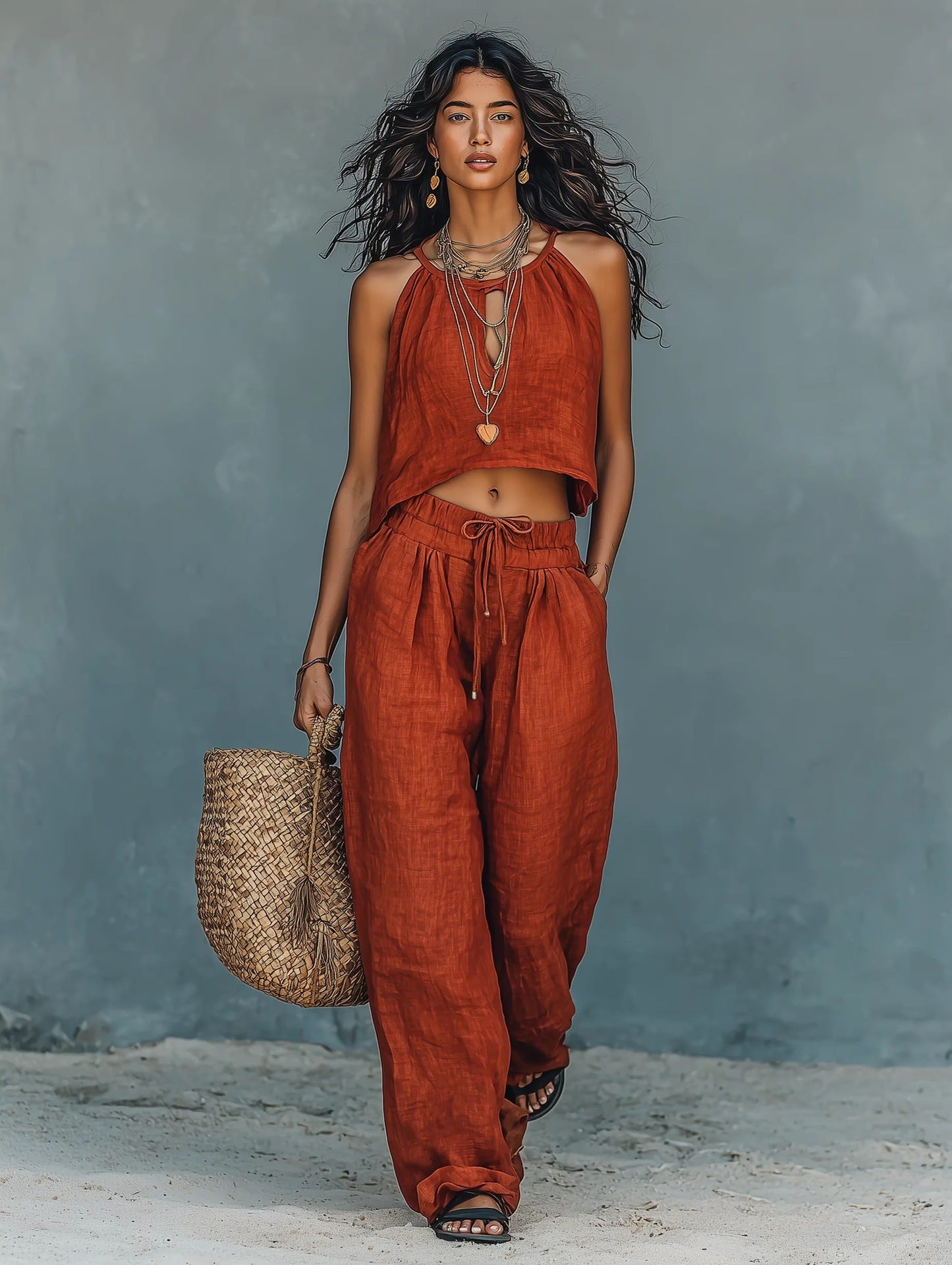 Women's Sleeveless Tank Top And Wide-Leg Pants Set