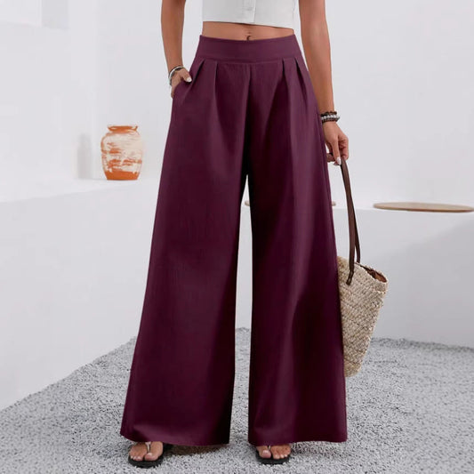 Pocketed High-waisted Fashionable Versatile Wide-leg Trousers Long Pants