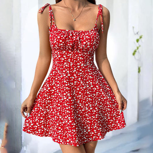 Floral Mini Dress Spaghetti Strap Tie Shoulder Ruffle Summer Boho Dresses CJ US
