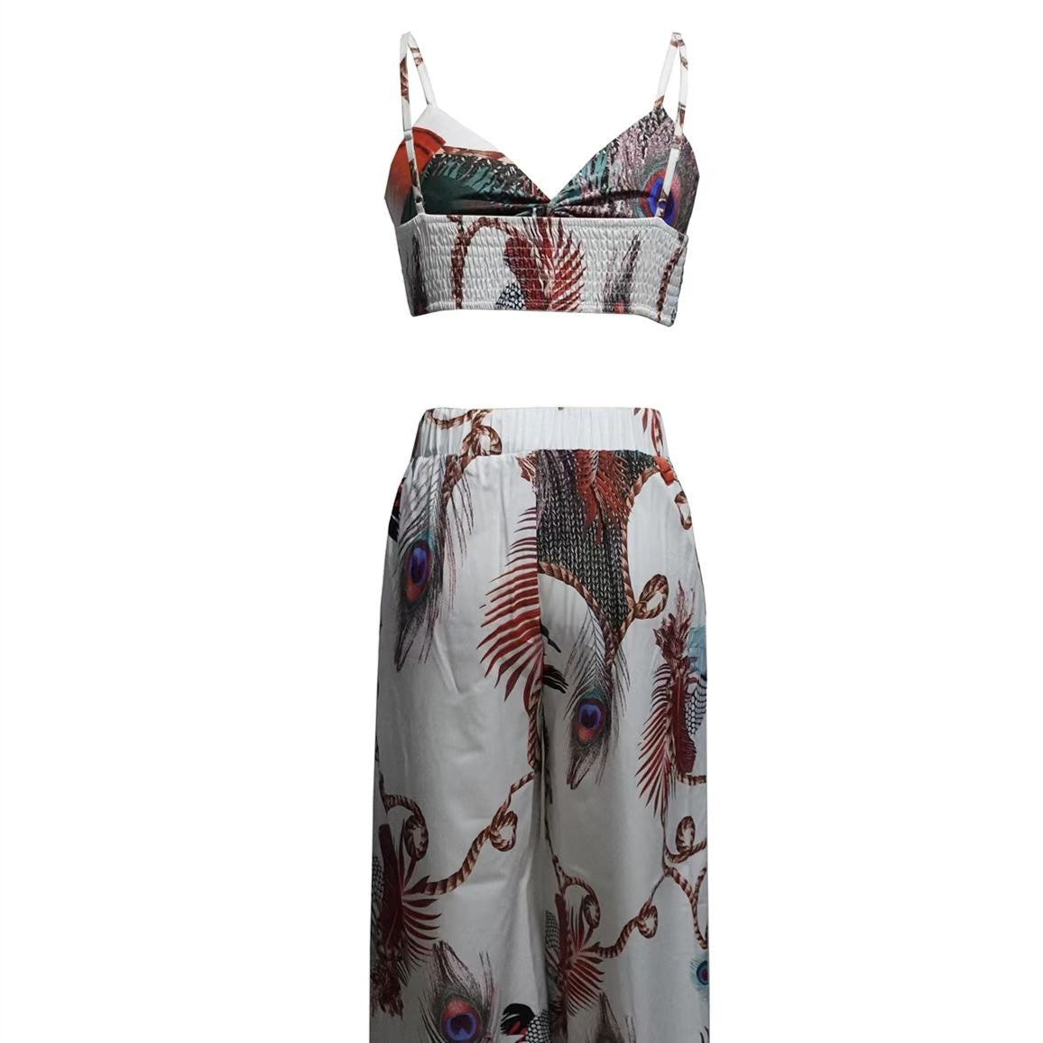 Women’s Feather Print Vacation Pants Set CJ US