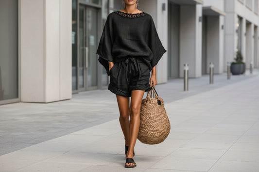 Loose-fitting Solid-color Casual T-shirt And Shorts Set