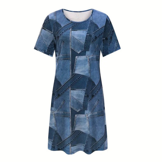 Women's Plus Size Denim Short Sleeve Dress CJ US