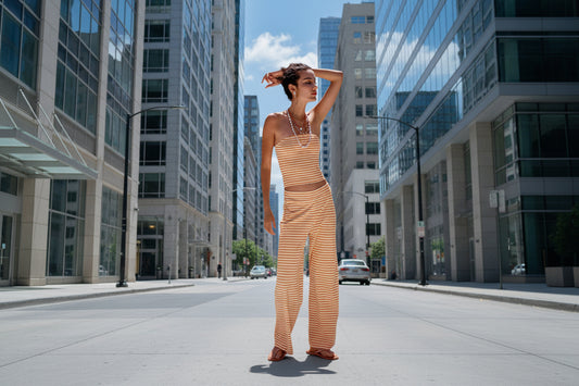 Printed Striped Tube Top And Pants Set