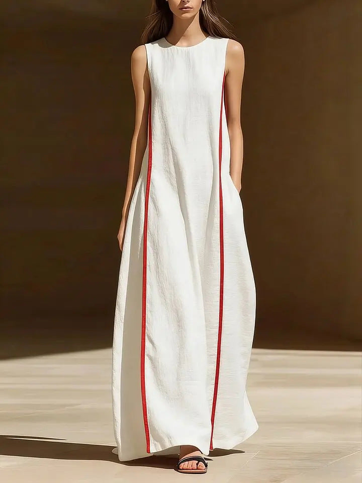 Women's Linen Sleeveless Loose Striped Dress