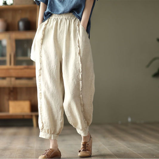 High-waisted Figure-flattering Solid-color Capri Harem Pants