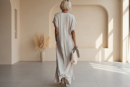 European And American Style Casual Elegant Comfortable Lace-trimmed Loose Linen Cotton Long Dress