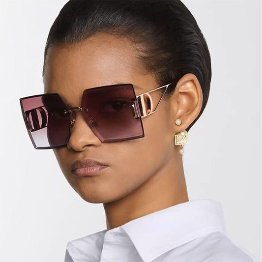 New Fashion Sunglasses Style Diamond-Cut Rimless Sunglasses for Women, Hollow Temple Design, Oversized Frame Women's Eyewear