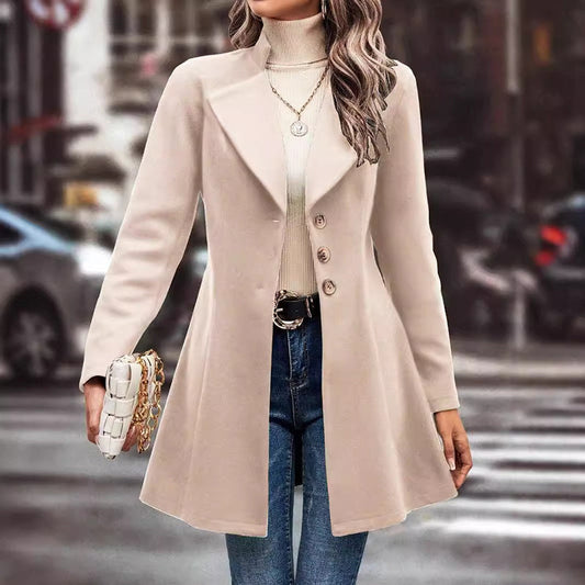 Women's Winter Overcoat Lapel Collar Single Breasted Outerwear Long Pea Coat CJ US