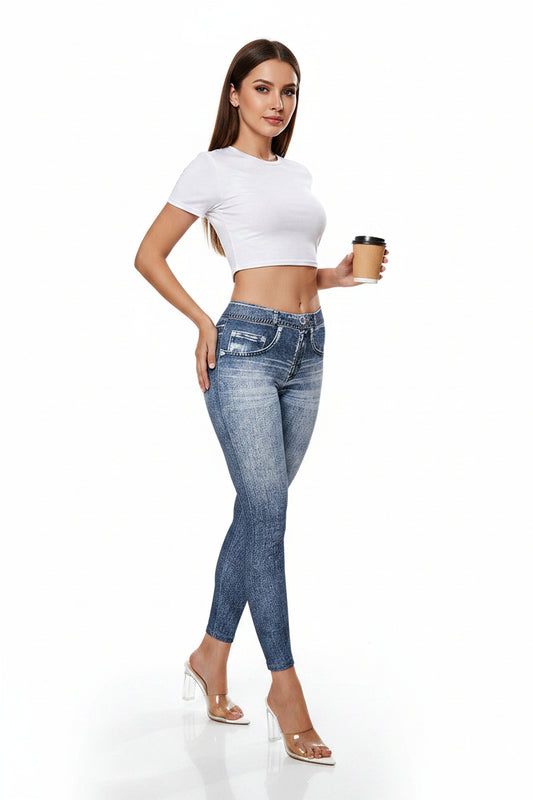 Retro High-Elastic Denim-Like Leggings Butt-Lifting Yoga Pants Denim-Style Yoga Pants Yoga Fitness Wear for Women