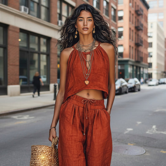 Women's Sleeveless Tank Top And Wide-Leg Pants Set