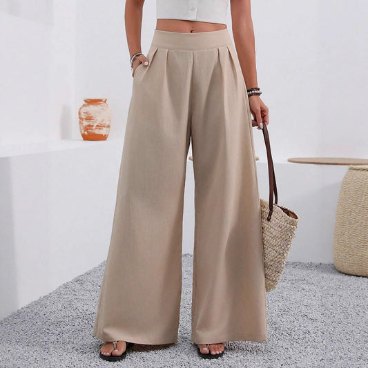 Pocketed High-waisted Fashionable Versatile Wide-leg Trousers Long Pants