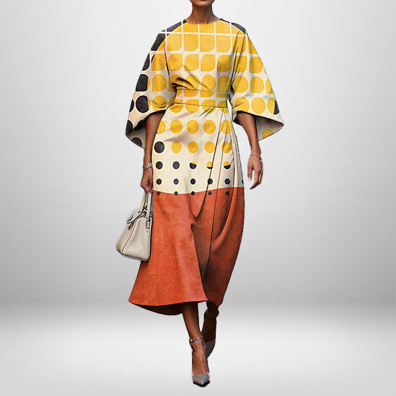 Women's Elegant Fashion Print Round Neck Long Dress