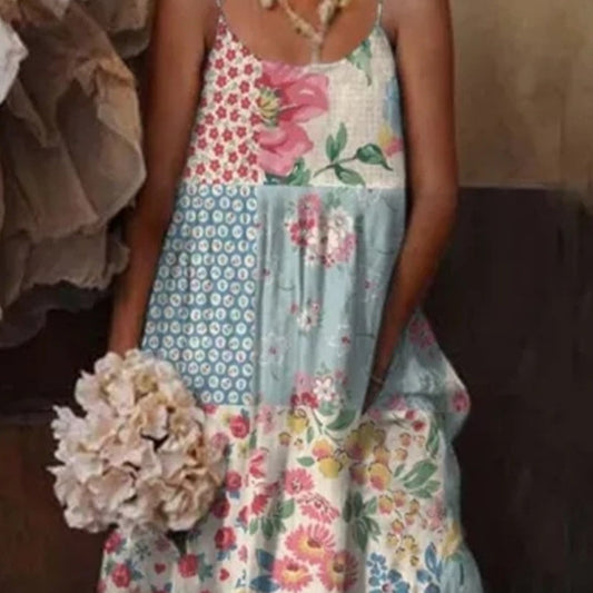 🌺 European & American Style Floral Art Print Sling Holiday Dress FitiqueFit