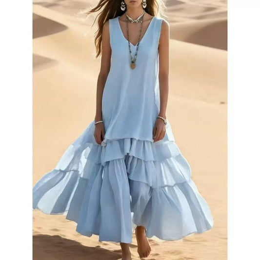 Women's Cotton And Linen Loose Large Skirt Sleeveless Dress