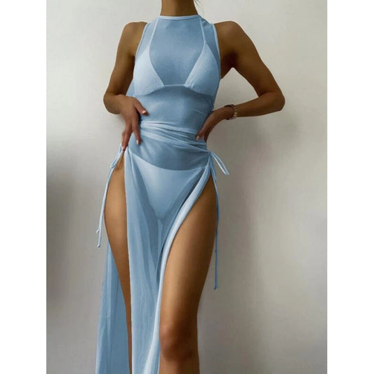 Bikini Swimwear Set, Solid Color Long Dress, Sexy Three-Piece Separated Swimsuit for Women