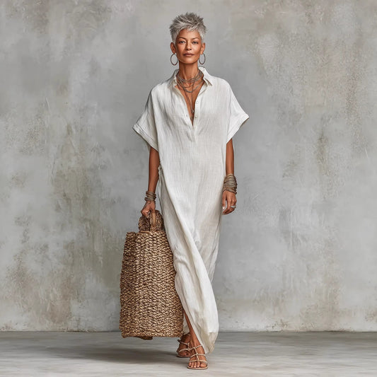 Womens Loose Long Batwing-Sleeve Dress