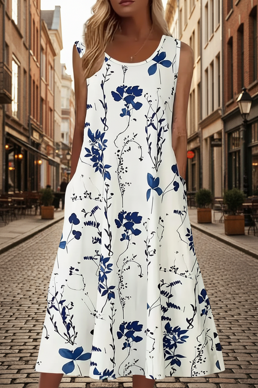Elegant Floral Print Two-Piece Set - Round Neck