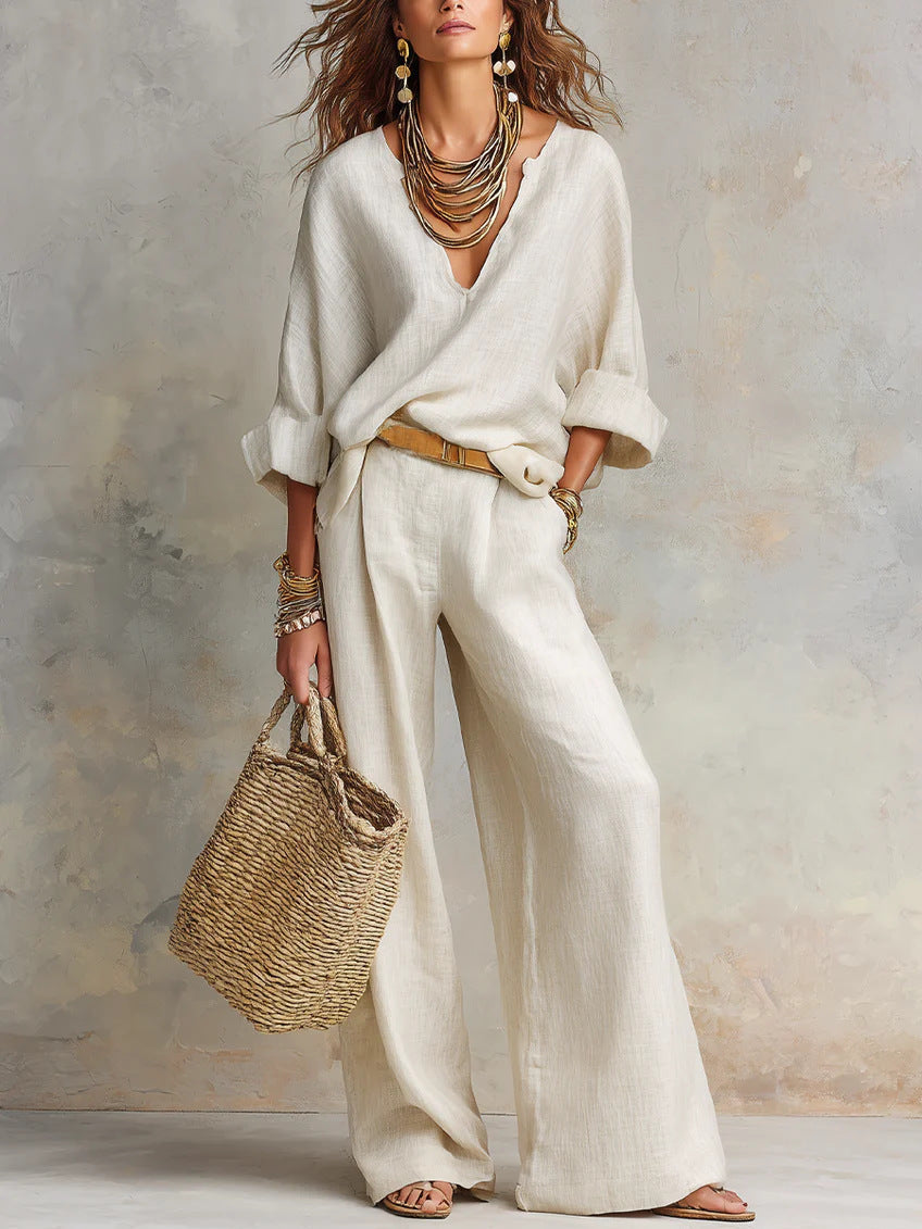 Fashionable Casual Linen Loose Vacation SetĀ