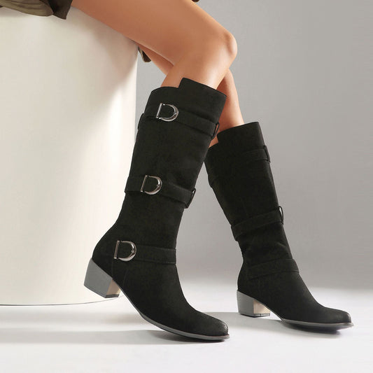 Fashion Winter High Heel Chunky Heel Belt Buckle Suede Over-the-Knee Women's Boots Made to order, ships in 7 days
