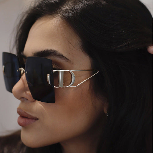 New Fashion Sunglasses Style Diamond-Cut Rimless Sunglasses for Women, Hollow Temple Design, Oversized Frame Women's Eyewear