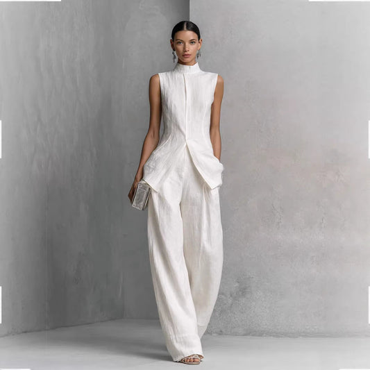 Solid color sleeveless pants set