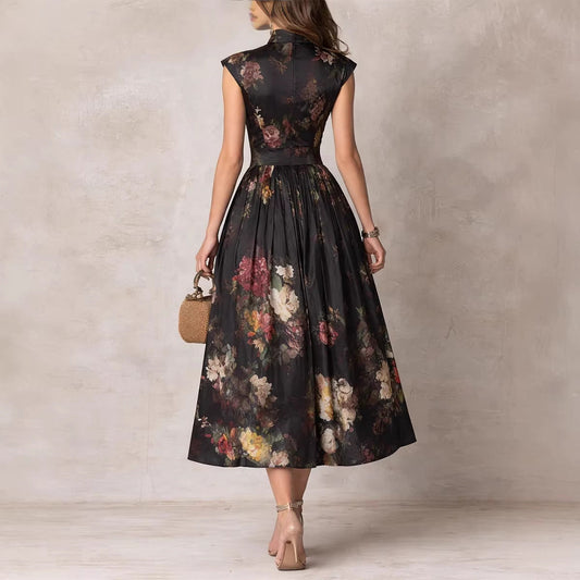 Sleeveless black digital printed long skirt