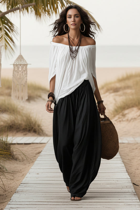 Fashion One-Shoulder T-Shirt with Wide-Leg Pants Set for Women, Elegant Two-Piece Long Sleeve Casual Outfit