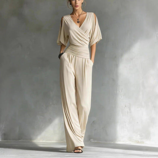V-neck slim fit jumpsuit for women