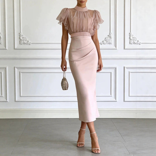 Mesh lace up waist bag hip dress