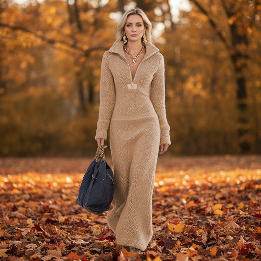 Stand up collar long sleeved dress for women