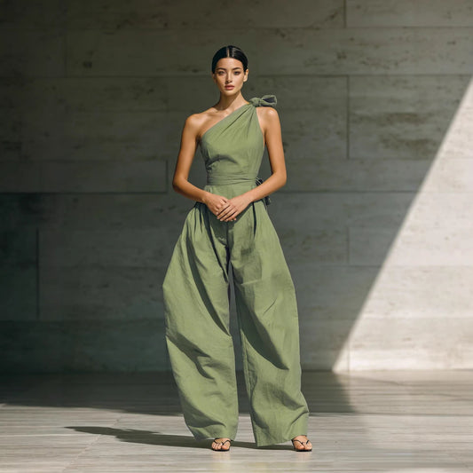 Sleeveless shoulder cinched jumpsuit