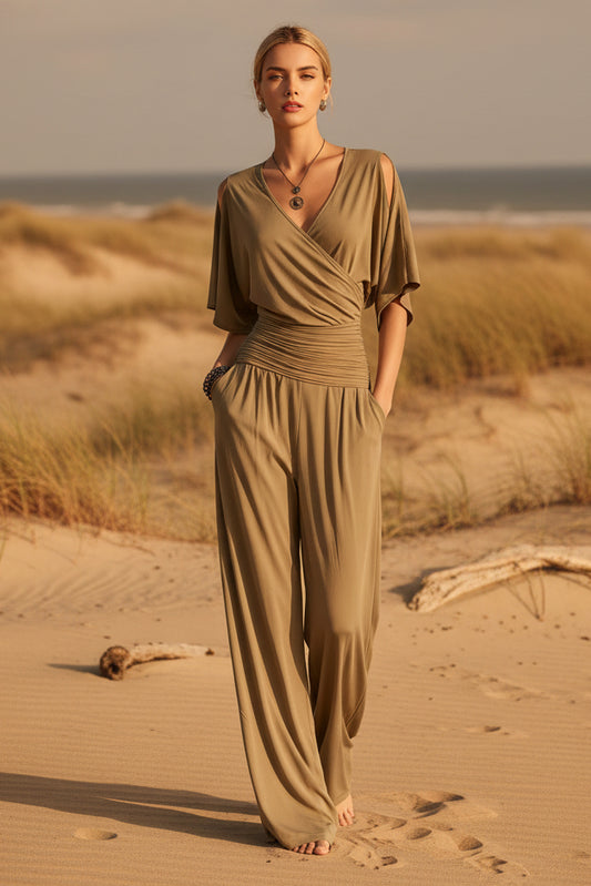 V-neck slim fit jumpsuit for women