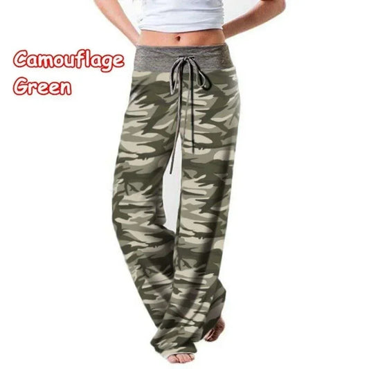 Plus Size Women S-8XL Fashion Casual Loose Stretch Printing Drawstring Lounge Pants Pajama Long Wide Leg Pants