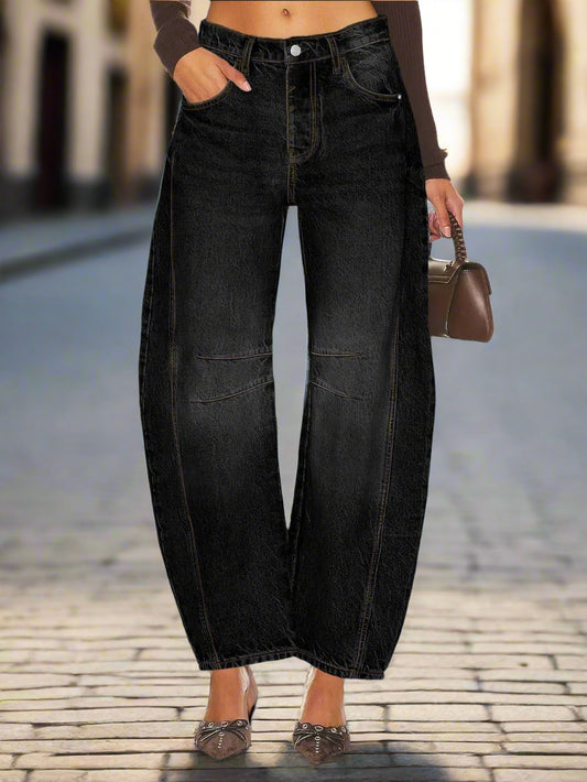Elastic Waist High-waisted Women's Jeans Slimming Loose-fit Cropped Pants For Women Jeans Women High Waisted Korean Style Loose FitiqueFit