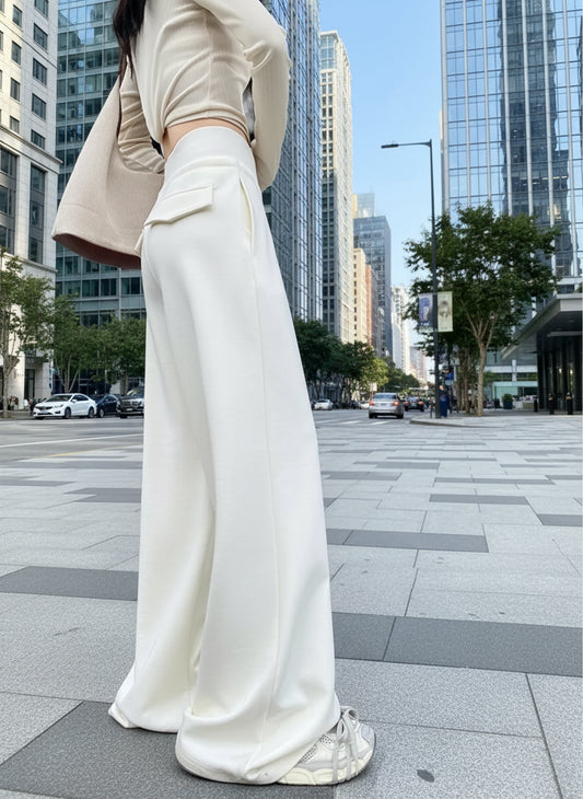 Women's gray sports high waist hanging loose slimming straight leg wide leg pants American sweatpants.