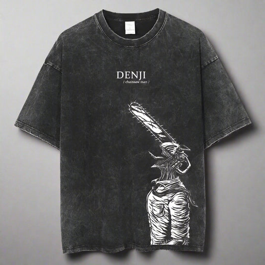 🪚 Chainsaw Man Acid-Washed Vintage Graphic T-Shirt – Harajuku Streetwear FitiqueFit