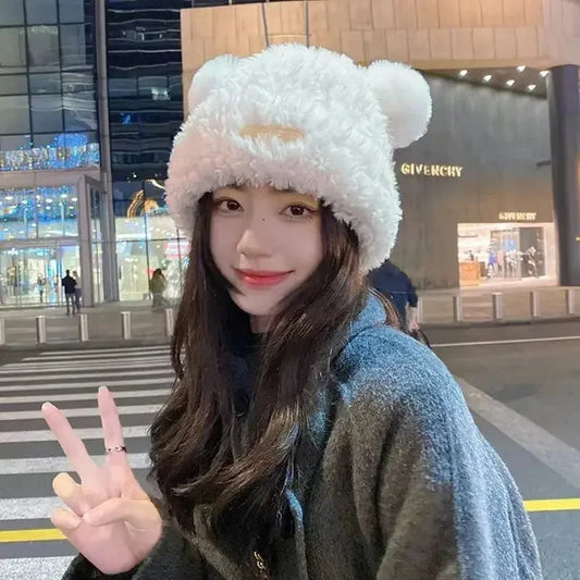 Letter Bear Ears KnittedCute Woolen Hat Beanie Hat Cat Ears Beanie All-match Skull Lovely Cap Winter/Autumn Cute Popular Hat FitiqueFit