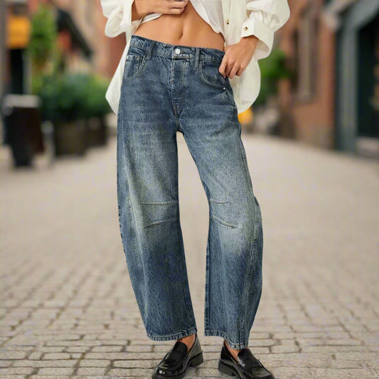 High Stretch Mid-Rise Jeans Fashion Wide Leg Shape Women Casual Baggy Mid Waist Denim Jeans FitiqueFit