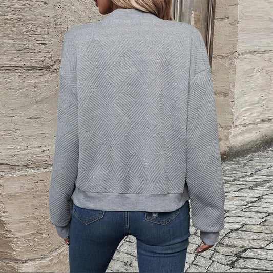 Women's autumn and winter new solid color simple and exquisite zipper jacket baseball collar casual jacket