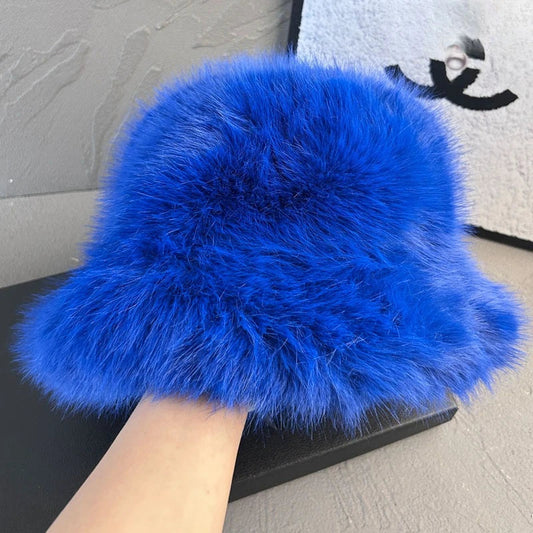 2025 Fluffy Faux Fur Bucket Hats Women Faux Fox Warm Thick Plush Winter Hat Lady Fashion Luxury Panama Furry Fisherman Cap Y2k