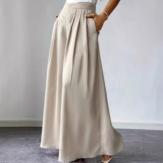 Semi-elastic High-waisted Versatile Pleated Design Relaxed Bohemian Wide-leg Pants