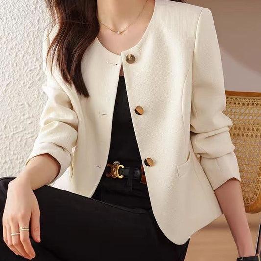 Womens Casual Cropped Jacket With A Crew Neck