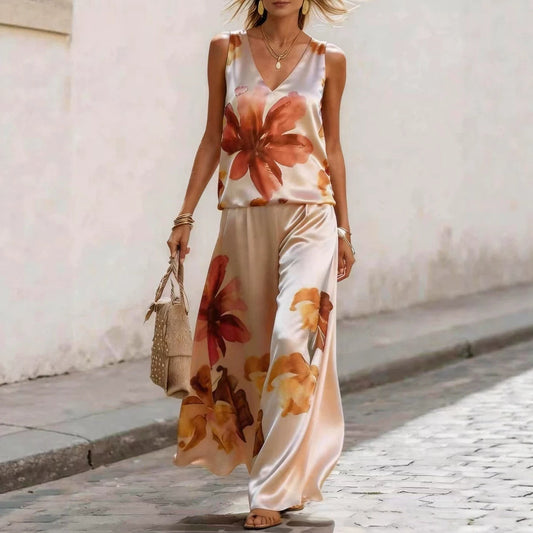 Sleeveless Printed Vest And Pants Set