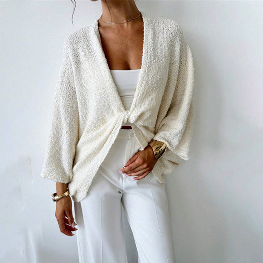 Women's Criss Cross Front Knit Sweater Long Sleeve Pullover, Loose Fit Twisted Design Fall Top CJ US