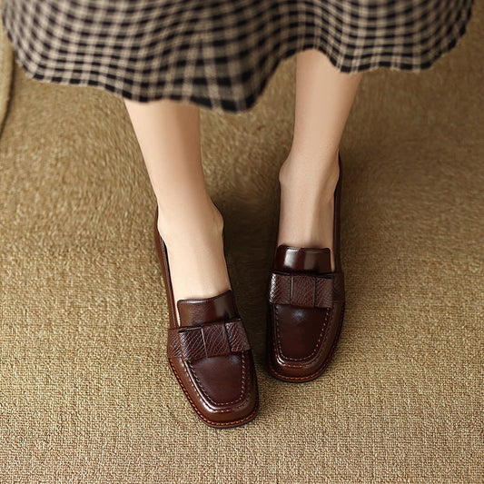 Elegant And Sophisticated Soft Cowhide Commuter Shoes With A Chunky Mid Heel