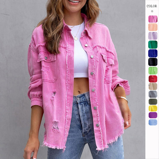 Ripped Shirt Jacket Female | oversized shirts for women | Diversi