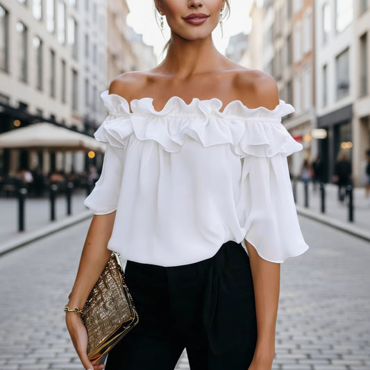 Solid-color Sexy Loose Off-shoulder Shirt