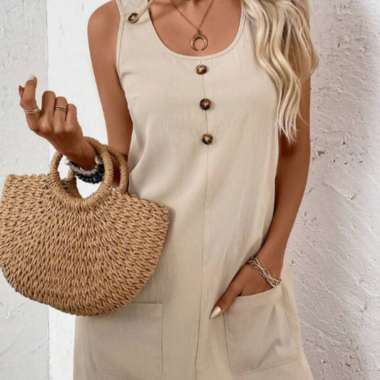 Women’s Solid‑Color Sleeveless A‑Line Dress CJ US
